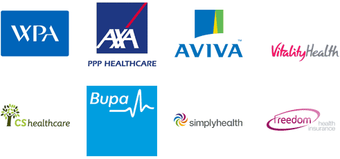 Aviva, AXA PPP healthcare, Bupa, CS healthcare, Freedom, Vitality, SimplyHealth, WPA logos
